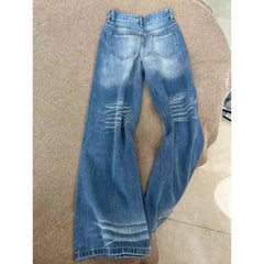 Hnewly Vintage Classic American Denim Jeans for Women Retro High Waisted Wide Leg 1950s/1960s Inspired Jeans Washed Blue Pants