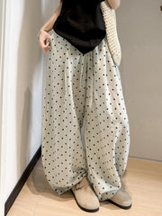 Hnewly Linen Polka Dot Wide-Leg Pants for Women's Summer, Thin High-Waisted Loose and Laid-Back Style Yamamoto Pants, Casual Straight-L