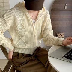 Hnewly Women Zip Up Knit Cardigan Hooded Zipper Front Sweater Jacket Hoodie Teen-girl Fall Winter Casual Outfit