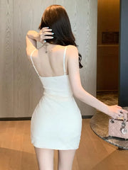 Hnewly Woman Dress Sweet Sexy Sleeveless Lace Patchwork Slim Backless Patchwork Party Mini Dresses Female Fashion Elegant