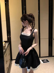 Hnewly Woman Sexy Backless Slim Y2k Mini Dress Sleeveless Fashion Birthday Party Dress Black Vintage One Piece Dress Korean Style