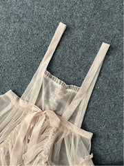 Hnewly Elegant Love Ruffles Mesh Apron Cover Skirt Japanese Wind Lolita Jsk Clothing Women Sleeveless Suspenders Dress