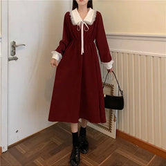 Hnewly holiday dress New Vintage Shirt Dress Women Autumn Spring Long Sleeve Robe Kawaii Lolita Elegant Midi Dresses Korean Fashion Vestido платье
