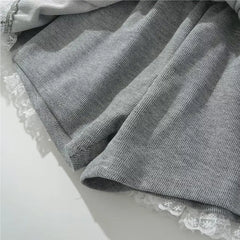 Hnewly Summer Korean fashion grey mini skirt kawaii y2k cute clothes lace skirts for woman high waist skirts with lace trim drawstrings
