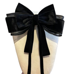 Hnewly 1PC Autumn Winter Red Velvet Bow with Ribbon Spring Clip Hair Barrette, Fairy-Inspired Hair Accessory for Back-of-Head/Top Styli