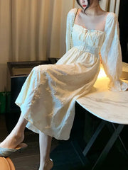 Hnewly DRESS TO IMPRESS Spring Elegant Long Fairy Dress Women Sweet Embroidery Flare Sleeve Casual Dress Office Lady Fashion Korean Party Dress Y2k