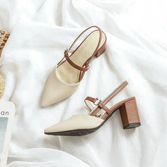 Hnewly Shoes for Pumps Summer Elegant Chunky High Heels Pointed Toe Baotou Solid Ladies Shoes Female Sandals Zapatillas Mujer 2024