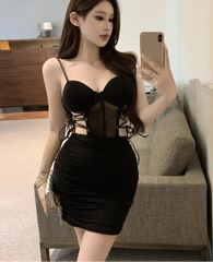 Hnewly Woman Dress Hollow Out Bandage Sleeveless Slim Backless Summer Fashion Mini Dresses Party Female Sexy Clubwear Elegant