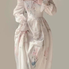 Hnewly Spring Summer Long Sleeve Chiffon Dress Women Elegant Fairy Forest Style Soft Aesthetic Casual Long Maxi Dress