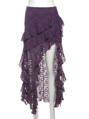 Hnewly Women Skirts Chic Irregular Hem Multi-Layered Ruffles Lace Patchwork Summer Trend Skinny Versatile Bottoms