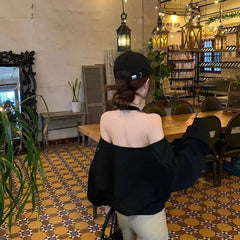 Hnewly Casual Off Shoulder Sweatshirts Women Sexy Korean Style Loose Pullovers Harajuku Y2k Fashion Long Sleeve Sweatshirts