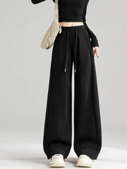 Hnewly Preppy Style Black Sweatpants Women Vintage High Waist Loose Straight Pant Korean Casual Fall Lace Up Wide Leg Trousers New