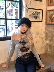 Hnewly Autumn Sweet Lace Slim Tops Y2k E-Girls Kawaii Hollow Tops Long Sleeve Korean Fashion T Shirts Harajuku Elegant Clothing Chic