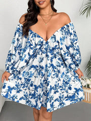 Hnewly Plus Size V-Neck Romantic Floral Print Resort Dress with Small Flowers Elegant Suitable for Travel