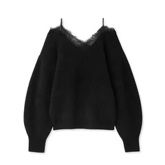 Hnewly Fashion Elegant Lace Patchwork Pullover Sweater Loose Casual Long Sleeve Pullover Female Autumn Winter Japanese Knitwear