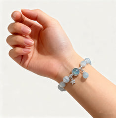 Hnewly New Unique Dreamy Blue Moonstone Cat Eye Pendant Crystal Bead Bracelet Party Jewelry Gift For Women