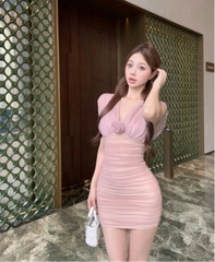 Hnewly Woman Dress Sleeveless Flowers V Neck Slim Temperament V Neck Slim Party Mini Dresses Clubwear Female Sexy Casual
