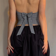 Hnewly Women's Summer Casual Plaid Camisole Bow Backless Vest Sleeveless Slim Fit Women's Vest