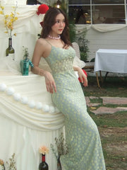 Hnewly Jacquard Elegant Dress Women Y2K Thin Sleeveless Backless Low-Neck Elegant Chic Slim Vacation Birthday Party Vestidos