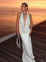 Hnewly Sexy 2-Piece Set Women Y2K Swing Collar Arabesques Backless Tops+Smooth Skirts Vacation Beach Party Matching Suits