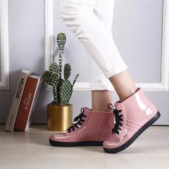 Lunivop Fashionable Low-Top Women's Rain Boots Short Sock-Length Solid Color Lace-Up Waterproof Rubber Shoes Wholesale