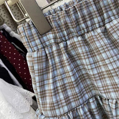 Hnewly Retro Plaid Skirt for Women Summer High Waist Preppy Female Cake Skirts Y2K Korean Sweet Ladies Ballet Pleated Skirts New
