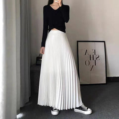Hnewly Brand Spring Clothes Women Autumn Fashion Casual Office Lady Pleated Skirt Women New Hight Waist Solid Long Skirt