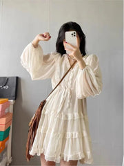 Hnewly Sweet White Chiffon Long Sleeve V-Neck Waisted Dress vestido de noiva princesa luxo robe blanche Wedding Prom Dress