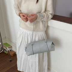 Hnewly New Niche Style PU Boston Pillow Bag Large Capacity Zipper Closure Simple Shoulder Underarm Bag Cute Commuting Tote Bag