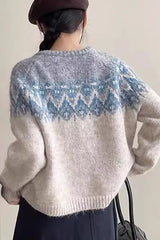 Hnewly Vintage Fair Isle Knitted Cardigan for Women Cozy O-Neck Button Down Sweater Jacket Fall Winter Korean Style Christmas Sweater