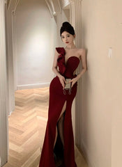 Hnewly DRESS TO IMPRESS Elegant Fashion Wedding Evening Party Long Dresses for Women Sexy Split Sleeveless Slim Ladies Vintage Red Prom Female Clothing