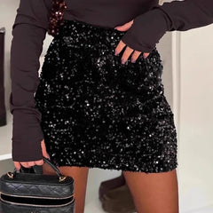 Hnewly Fashion Women's Slim Fit Sequin Skirt 2 Piece Set O-neck Knitted Long Sleeved Sweater Outfit Casual New Year Solid Color Suits