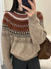 Hnewly Streetwear Vintage Jacquard Pullovers Harajuku Women Knitted Patchwork Casual Sweaters Y2k Aesthetic Loose Grunge Jumpers
