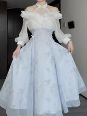 Hnewly Elegant Summer Floral Lace Party Dress Women Casual Vintage Midi Dress French Lolita Korean Fashion Chic One Piece Dress