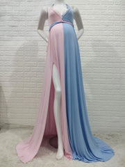 Hnewly Summer Fashion Splicing Mesh Pregnant Women Off-shoulder Sleeveless Dress Maternity Photography Props Elegant Dress