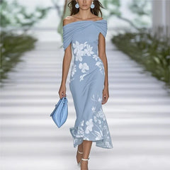 Lunivop Summer Commuting Long Dress Flower Print Off Shoulder Women's A-line Dress New Fashion Hollow High Waist Wrap Hip Dress