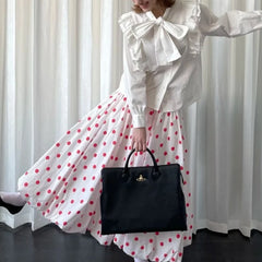 Hnewly Vintage Sweet Long Skirt Women Elegant Red Polka Dot Maxi Skirts Japanese Style Harajuku High Waist Loose Ruffle Skirts