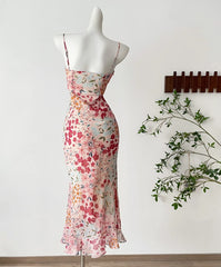 Hnewly Summer Women Spaghetti Strap Maxi Dress Spaghetti Strap French Vintage Frock One-Piece Evening Party Robe Boho Style New