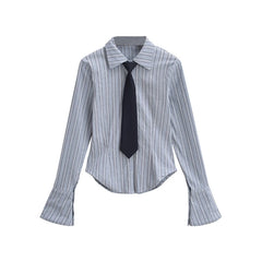 Hnewly Fall fashion shirts & blouses vintage long sleeve top japanese y2k striped tops for women cute buton up blouse women blue