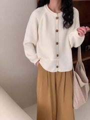 Hnewly Women Sweater Cardigan Soft Knitted Button-Down Long Sleeve Plain Sweater Jacket Top Fall Winter Korean Ladies Chic Outfit