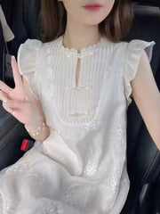 Hnewly Chinese Style Women Dresses Flying Sleeve Vintage Spring Summer Vestidos Mujer Ruffles Elegant Loose Long Dress