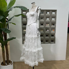 Hnewly Fashion Solid Color Lace 2 Piece Set Women's Sleeveless Vest Tops A Line Skirts 2025 Summer New Tide