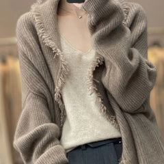 Hnewly Knitted Top for Women Black Cardigan Long Ladies Sweaters Jumper Korean Luxury Clothes Sleeve Autumn Winter 2024 Cashmere Trend