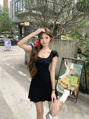 Hnewly New Women Slim Temperament Purple Black Mini Dress Sexy Summer Knit Waist Skirt Spice Girls Dresses Bodycon Dress High Quality