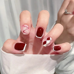 Hnewly 24pcs Red Rose False Nails Full Coverage Set Reusable Fake Nails Faux Acrylic Press on Nails with Accessories