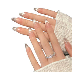 Lunivop 10Ppcs Handmade Press on Nails Women Purple Cat Eye Fake Nails with Glue Spring Summer Mid-Length Girls Aesthetic false Nails
