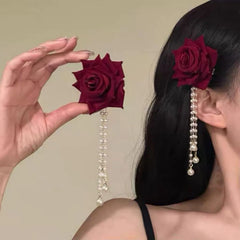 Hnewly 1pc Vintage-Inspired Red Rose Hair Clip, Elegant Duckbill Clip, Niche High-End Hair Accessory