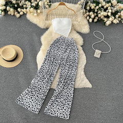 Hnewly Summer Spaghetti Strap Crop Tops and Pantsuit Women Elegant Floral Casual Chic Beach Holiday Outfits Female Sexy 2 Pieces Set