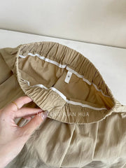 Hnewly Korean style Women Spring Summer Cotton Skirts Solid Casual Elastic Waist Preppy Style Elegant A-Line Midi Pleated Skirt