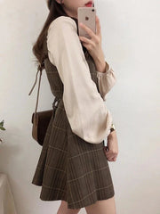 Hnewly FALL OUTFITS New Casual Dating Design Set Dress Women's Korean and Japanese Style Retro Pl Button Women Shirt Mini Sleeveless Tank Top